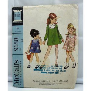 McCalls Sewing Pattern 9188 Girls 3 Versions A Line Dress Cut Sz 6X Vintage 1968